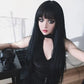 Vibrant Long Curly Synthetic Black Wig with Bangs - Perfect for Anime Cosplay & Halloween Parties