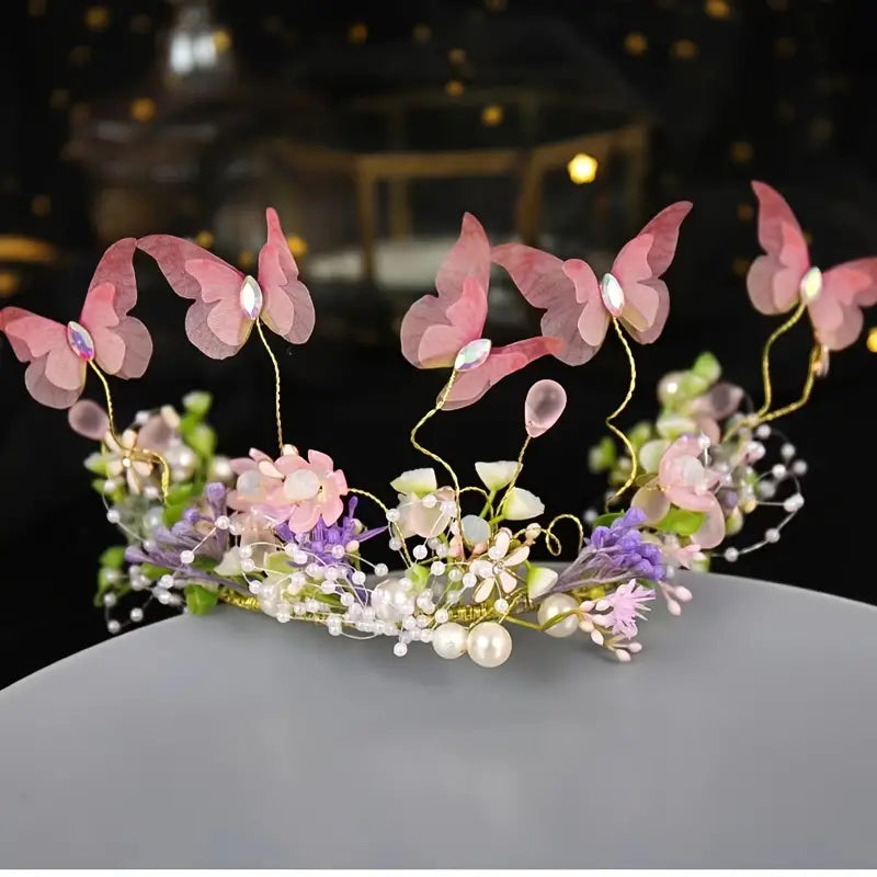 Pink Butterfly Flower Crown