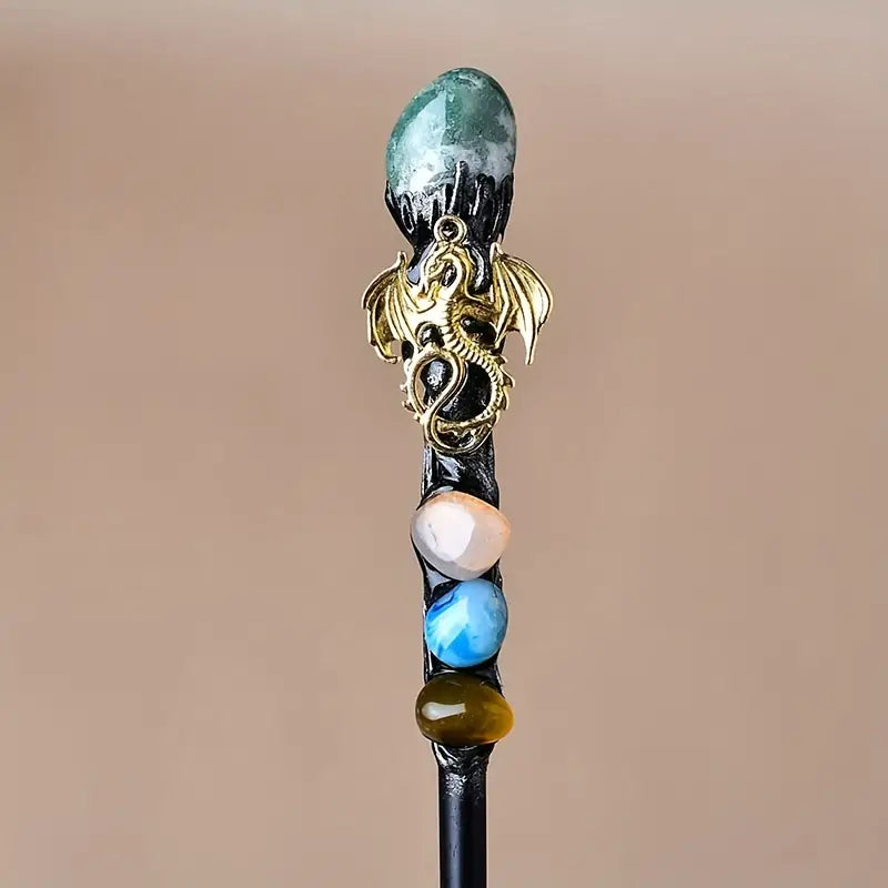 Moss Agate Crystal Dragon Wand