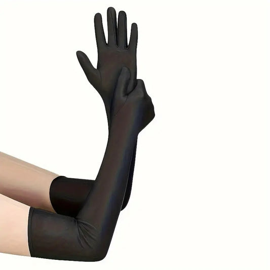 1 Pair Satin Long Gloves Solid Color