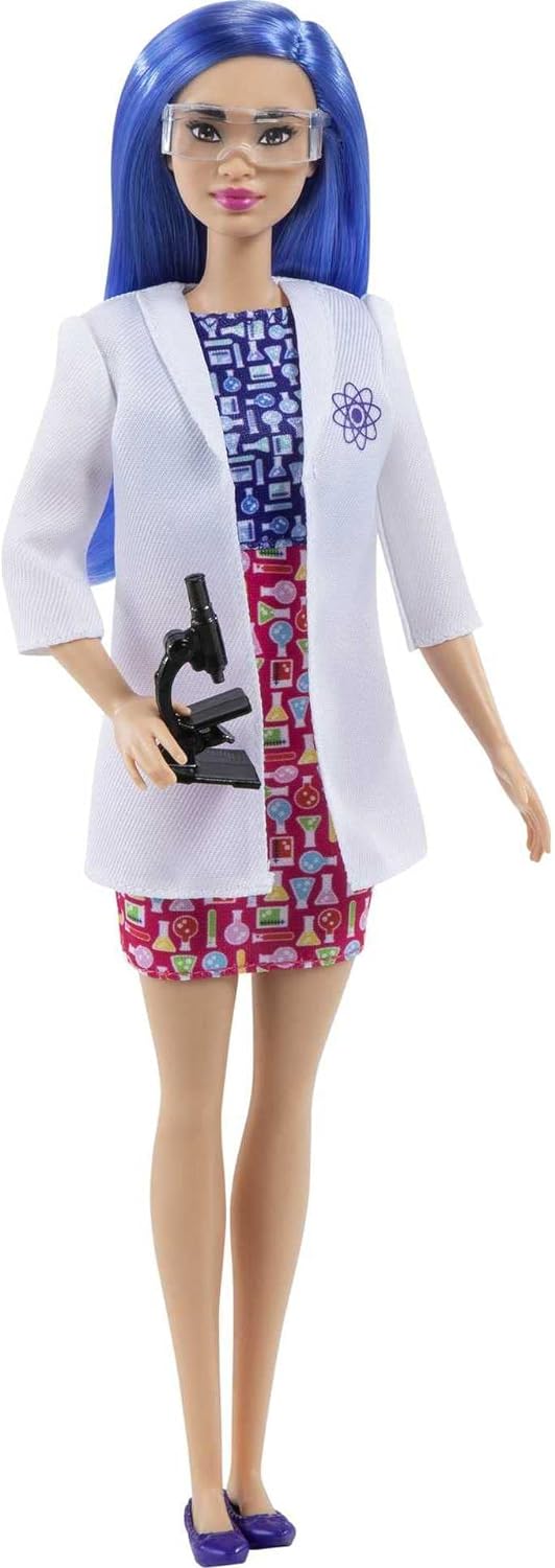 Barbie Scientist Fashion Doll with Blue Hair, Lab Coat & Flats, Microscope Accessory