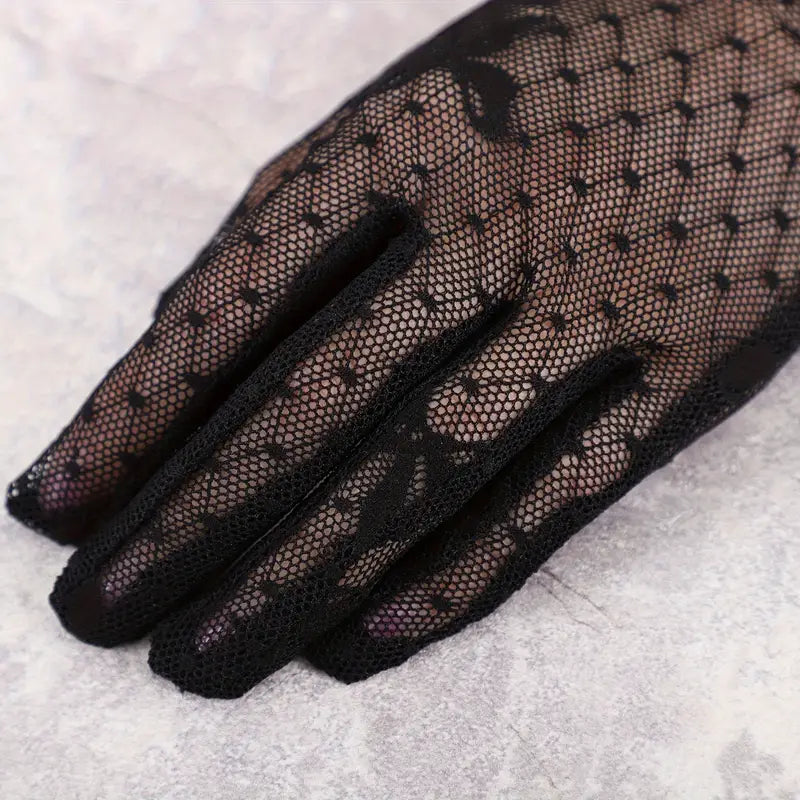 Lace Ribbon Gloves blck