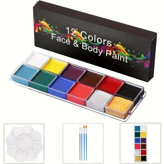 12 Colors Halloween Mardi Gras Makeup Face Paint Body Paint Oil Palette