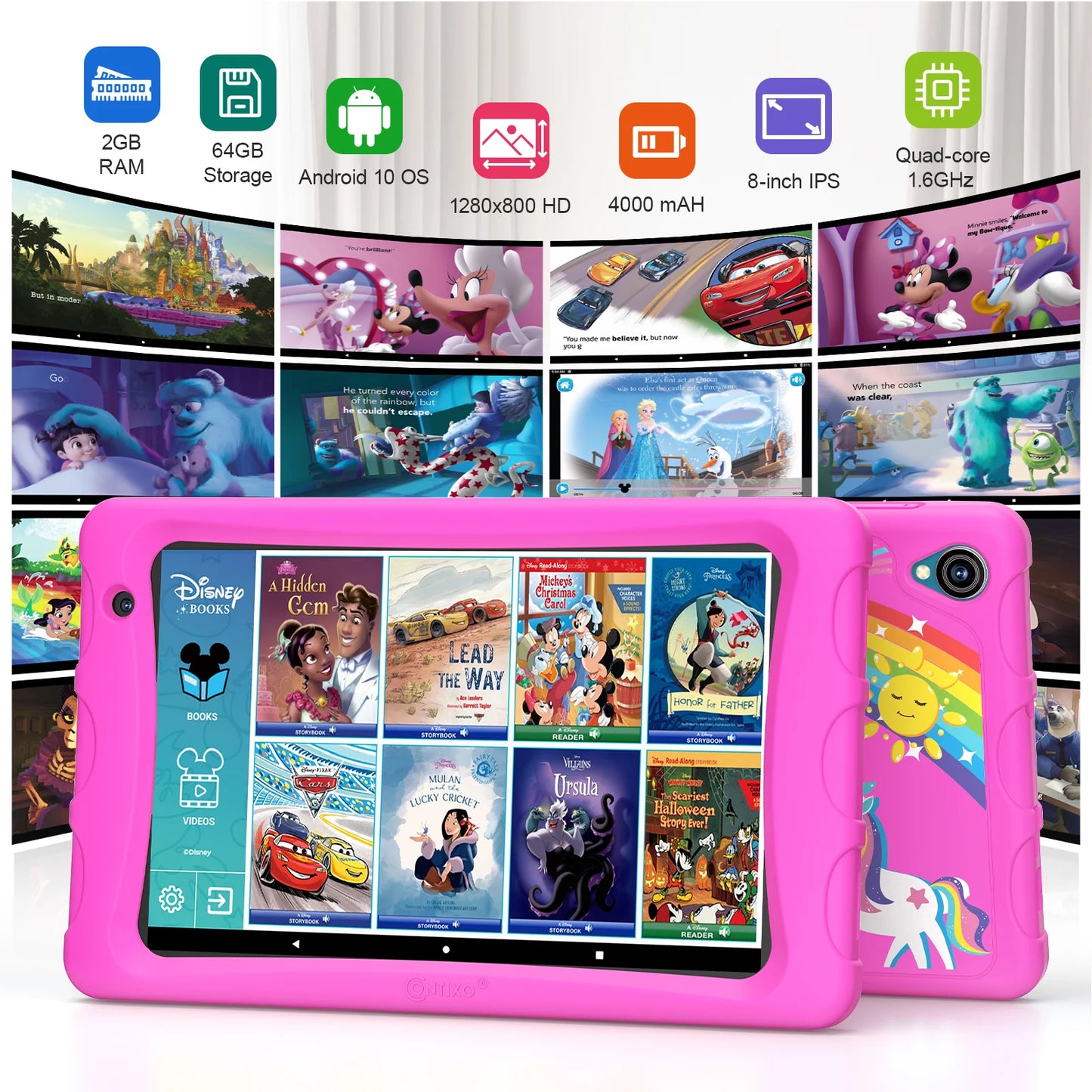 Contixo K80 8-Inch Kids Tablet Featuring 80 Disney eBooks - 2GB + 64GB