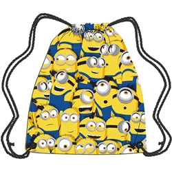 Drawstring Tote Minions Scattered All Over Print, Yellow White