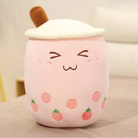 Medium Pink Close Eyes Boba Bubble Fruit Tea Plush Toy