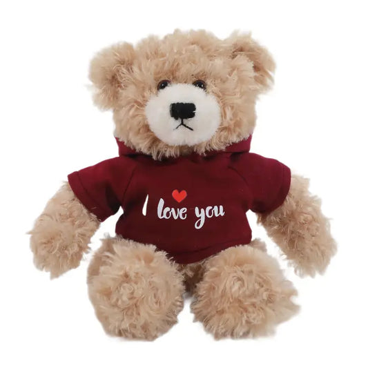 Brandon Bear Beige with Maroon I Love You Hoodie 12"