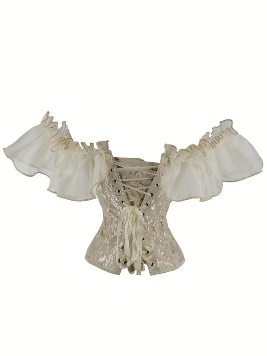 Beige Lace Sleeve Corset Small